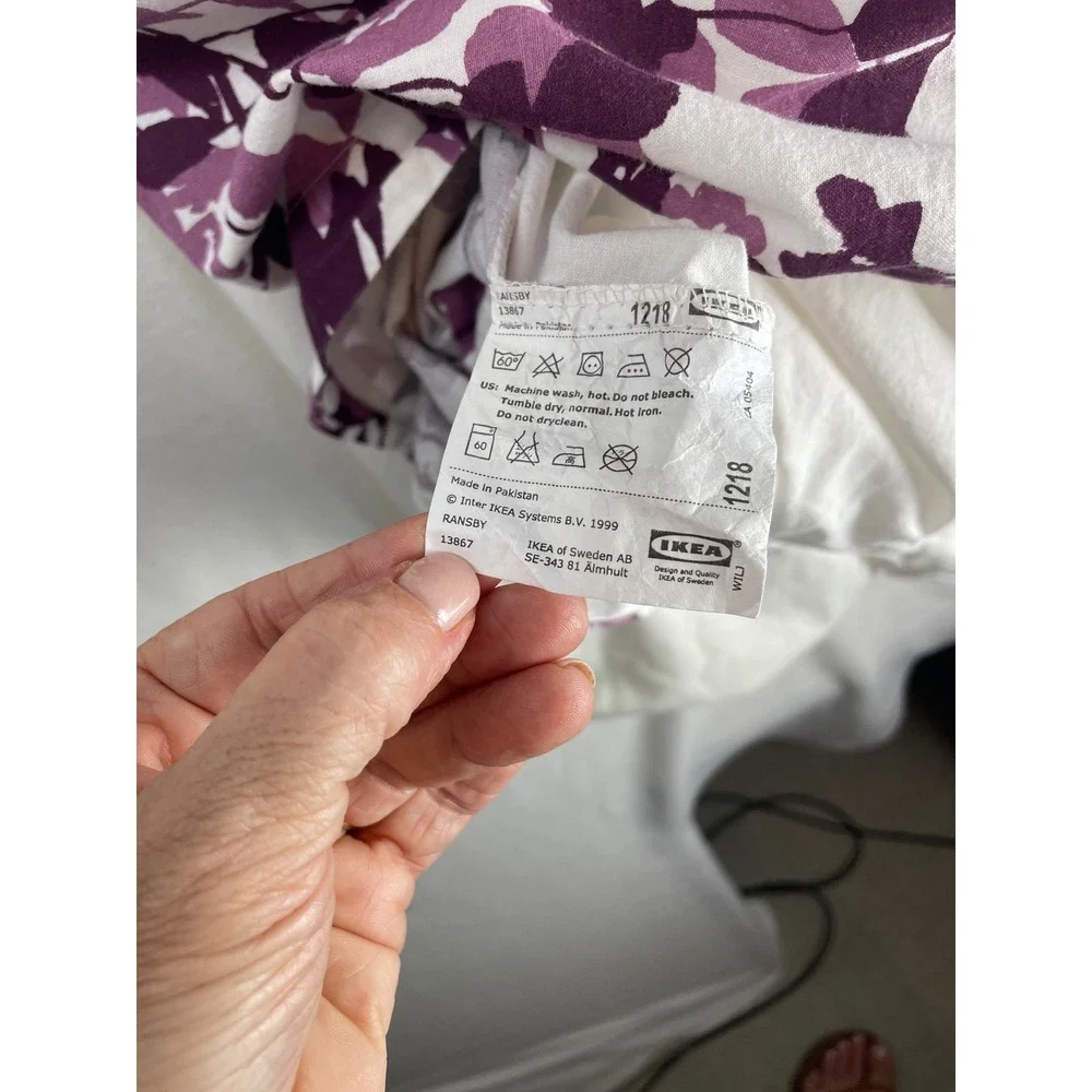 IKEA Ransby Duvet Cover Set Purple Floral White Cotton Full Queen 3pc 13867